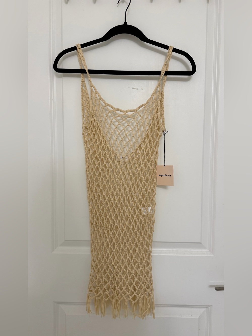 superdown Beige Crochet Net Slip Dress
